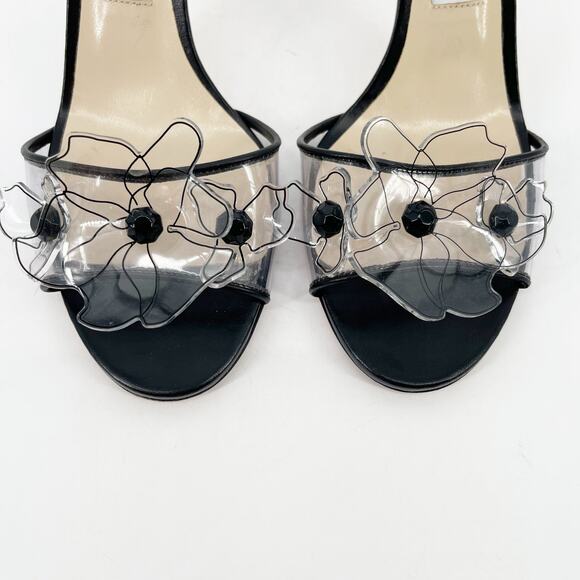 Jimmy Choo Black Saskia 85 Embellished Floral PVC Slip-On Sandal Heels IT 39.5 - Picture 6 of 11